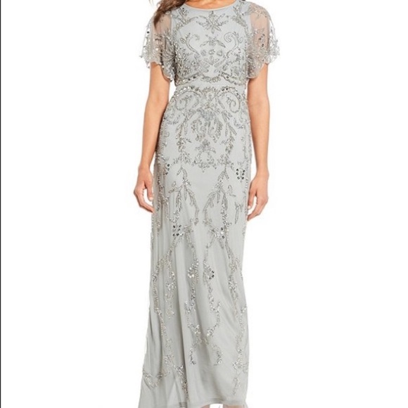 Adrianna Papell Womens Beaded Flutter Sleeve Gown Sale Adrianna Papell  Women's Mesh Flutter Sleeve Beaded Blouson Column Gown Beaded Flutter  Sleeve Dress